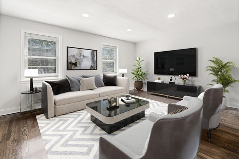 a living room with a couch and a coffee table